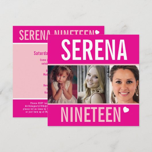 Invitation 19e anniversaire fête fête fête fête fête photo ro (Devant / Derrière)