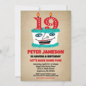 Invitation 19e anniversaire Funny Cake Mens Décont (Devant)