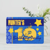 Invitation 19e anniversaire Moderne pour lui Bleu et Or W13B (Debout devant)