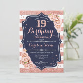 Invitation 19e anniversaire - Rose de la marine Gold et White (Debout devant)
