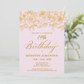 Invitation 19e anniversaire Rose d'or Floral Blush rose (Debout devant)