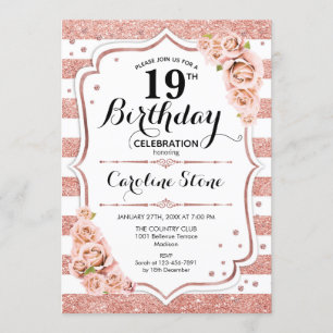 Invitation 19e anniversaire - Rose Gold White Stripes