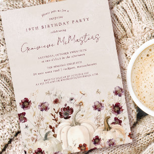 Invitation 19e anniversaire Surprise Party Citrouille Fleur s