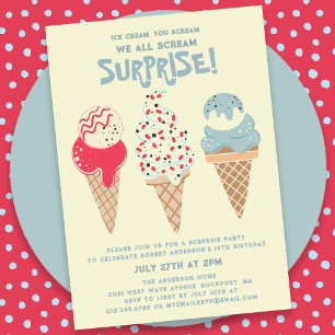 Invitation 19e anniversaire Surprise Party Ice Cream Cone