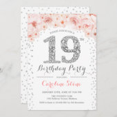 Invitation 19e fête d'anniversaire - Blanc Argent rose (Devant / Derrière)
