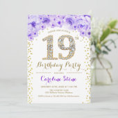 Invitation 19e fête d'anniversaire - Blanc Gold violet (Debout devant)