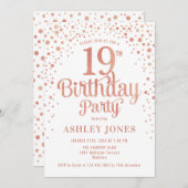 Invitation 19e fête d'anniversaire - Blanc & Rose Gold (Devant / Derrière)