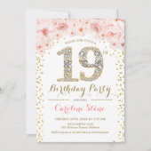 Invitation 19e fête d'anniversaire - Rose or blanc (Devant)