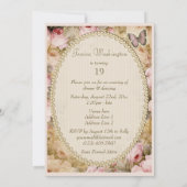 Invitation 19ème Roses vintages papillon, notes (Dos)