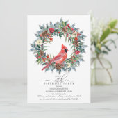 Invitation 19th Birthday Party Red Cardinal Winter Wreath (Debout devant)