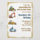 Invitation 1,2,3,4 Construction Fun, 4th Birthday (Devant)