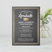 Invitation 1 Photo Elegant Black Chalkboard & Gold Graduation (Debout devant)