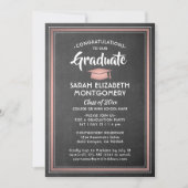 Invitation 1 Photo Elegant Black Chalkboard & Pink Graduation (Devant)