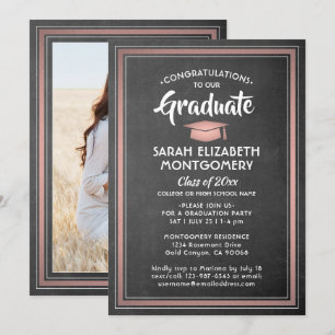 Invitation 1 Photo Elegant Chalkboard & Rose Gold Graduation