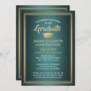 Invitation 1 Photo Elegant Green Gold et White Graduation