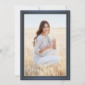 Invitation 1 Photo Elegant Marine Bleu Or Jaune Graduation (Dos)