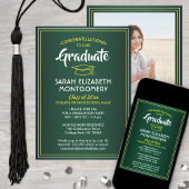 Invitation 1 Photo Elegant Vert Or Jaune Blanc Graduation