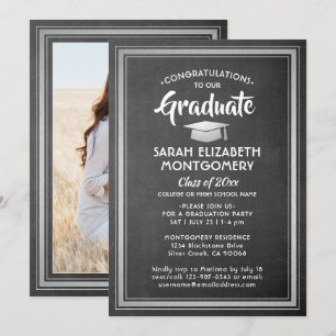 Invitation 1 Photo Félicitations Chalkboard Grey Graduation