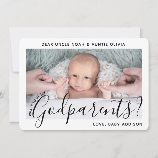 Invitation 1 Photo Godparents Proposition Moderne Élégant Scr (Devant)