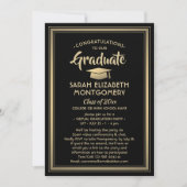 Invitation 1 Photo Virtual Graduation Party Black and Gold (Devant)