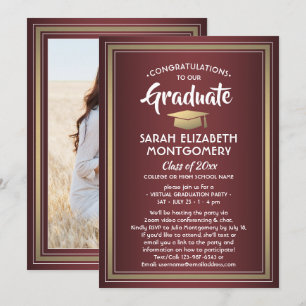 Invitation 1 Photo Virtual Graduation Party Bourgogne et or