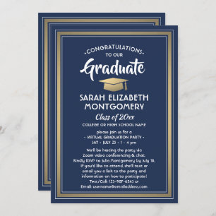 Invitation 1 Photo Virtual Graduation Party Navy Blue & Gold
