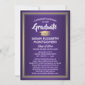 Invitation 1 Photo Virtual Graduation Party Purple Gold White (Devant)