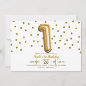 Invitation 1 Un Ballon Doré & Confettis Fête d'anniversaire 1 (Devant)