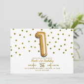 Invitation 1 Un Ballon Doré & Confettis Fête d'anniversaire 1 (Debout devant)