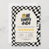 Invitation 1anniversaire sourire visage rétro noir blanc supe (Devant)