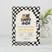 Invitation 1anniversaire sourire visage rétro noir blanc supe (Debout devant)