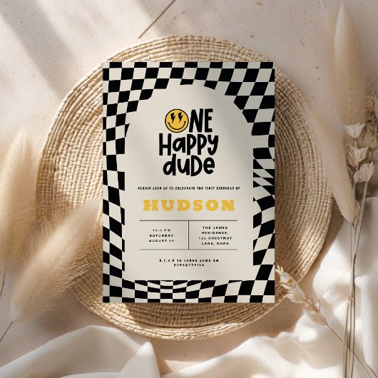 Invitation 1anniversaire sourire visage rétro noir blanc supe