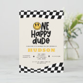 Invitation 1anniversaire sourire visage rétro noir blanc supe (Debout devant)