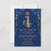 Invitation 1er 1 fête d'anniversaire Royal Blue Gold Crown (Devant)