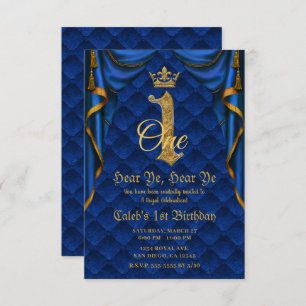 Invitation 1er 1 fête d'anniversaire Royal Blue Gold Crown