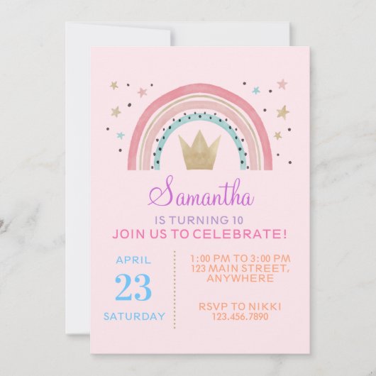 Invitation 1er 2e 3e 4e 6e 7e 8 10e fête d'anniversaire (Devant)