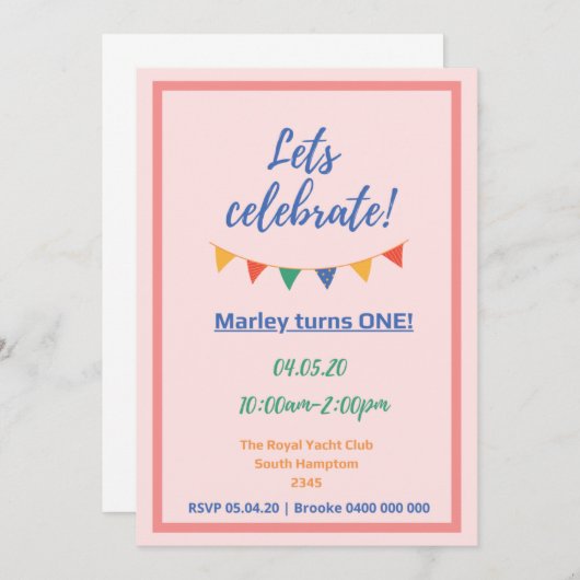 Invitation 1er anniversaire (Devant / Derrière)