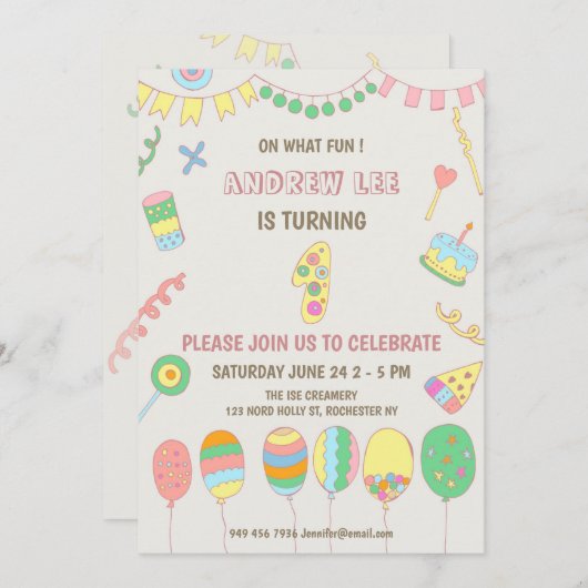 Invitation 1er anniversaire. (Devant / Derrière)