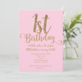 Invitation 1ER ANNIVERSAIRE 1 Pink & Gold Party One Invitatio (Debout devant)