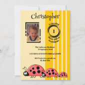 Invitation 1er anniversaire ajouter photo ladybugs rouge jaun (Devant)