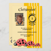 Invitation 1er anniversaire ajouter photo ladybugs rouge jaun (Devant / Derrière)