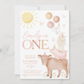 Invitation 1er Anniversaire Animaux de ferme Barnyard Filles (Devant)