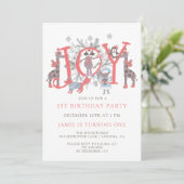 Invitation 1er anniversaire Animaux de la fête d'hiver pour e (Debout devant)