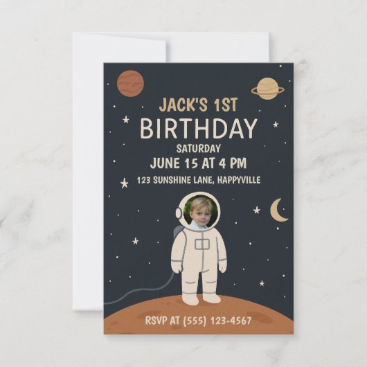 Invitation 1er anniversaire Astronaut Rocket Ship Anniversair (Devant)