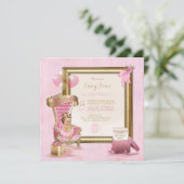 Invitation 1er anniversaire Baby Girl Princess Throne Or rose (Debout devant)