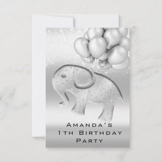 Invitation 1er anniversaire Baby shower Grey Elephant Ballons (Dos)