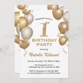 Invitation 1er Anniversaire Ballons à Parties scintillant bla (Devant / Derrière)