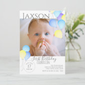 Invitation 1er anniversaire Ballons brillant coloré Festif (Debout devant)