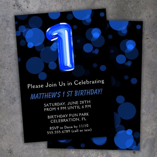 Invitation 1er anniversaire Ballons Enfants Blue Boy Party