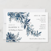 Invitation 1er anniversaire Baptême bleu aquarelle florale (Devant)